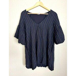 By Together Tunic Womens Size Small Boho Blue Brown Striped Babydoll Pockets